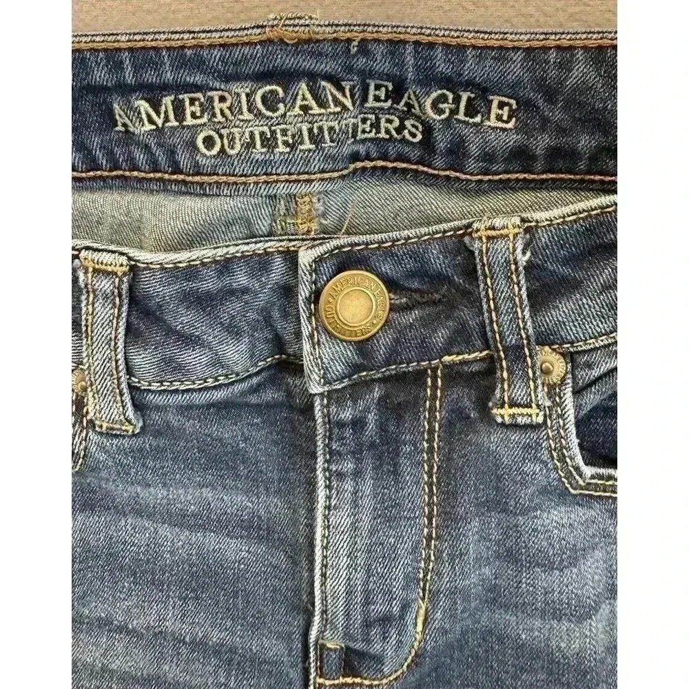 American Eagle Jeans Women's Sz 4 Skinny Low Rise Embellished Pockets Blue Denim - Picture 6 of 9